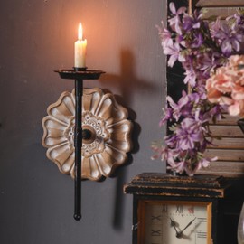 SOFE Long Candle Wall Sconce Wooden, Tapered Candlestick Holders Wall Mounted, 12 Inch Tall Farmhouse Candle Sconces, Floral Sculpture Wall Art Decor for Bathroom, Bedroom, Hallway