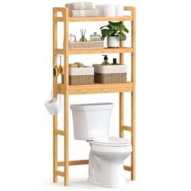 SONGMICS Estante para Baño sobre Inodoro, Ajustable, De Bambú, 3 Niveles