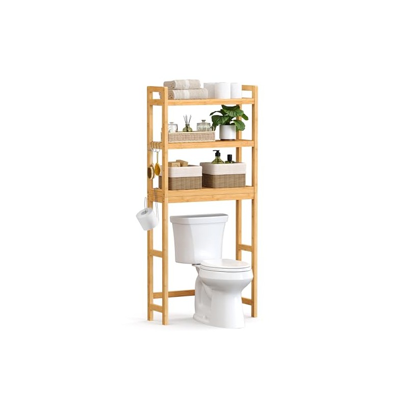 SONGMICS Estante para Baño sobre Inodoro, Ajustable, De Bambú, 3