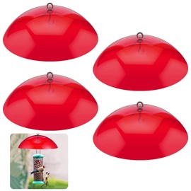 Domensi 4 Pcs 10.2 Inch Plastic Bird Feeders Dome Cover for Hanging Hummingbird Feeder Weather Guard Protective Dome Squirrel Baffle for Bird Feeder Pole Covers(Red)