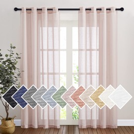 NICETOWN Semi Sheer Linen Pink Curtains for Girls Bedroom, Grommet Top Casual 84" Long Thick Semitransparent Flax Sheer Window Treatment Privacy for Nursery, 1 Panel = 52" W, 2 Panels, Dusty Blush