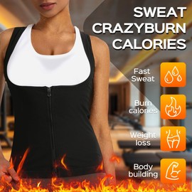 Everfion Sauna Suit for Women Shaper Vest Waist Trainer Sweat Sauna Shirt for Women Workout Tank Top with Zipper