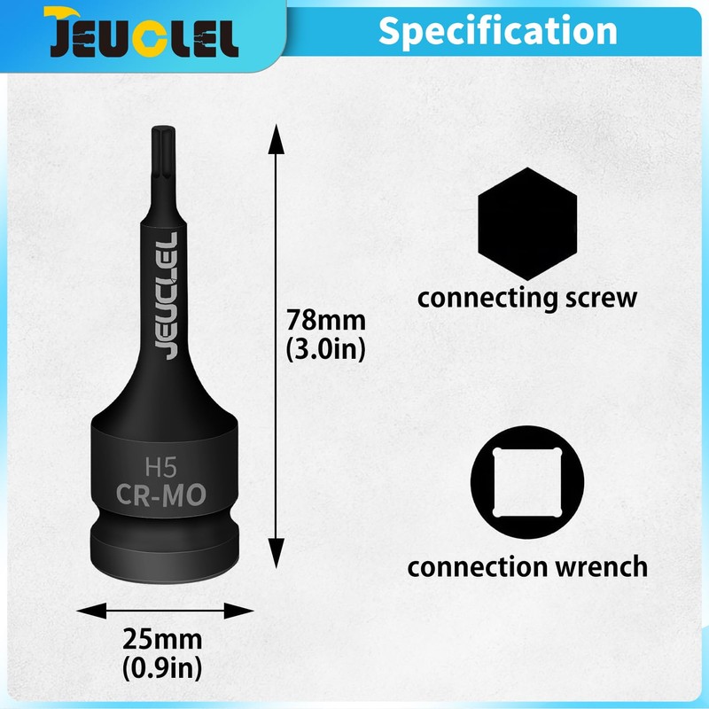 JEUCLEL 5mm Hex Impact Bit Socket, H5 1/2-Inch Impact Drive