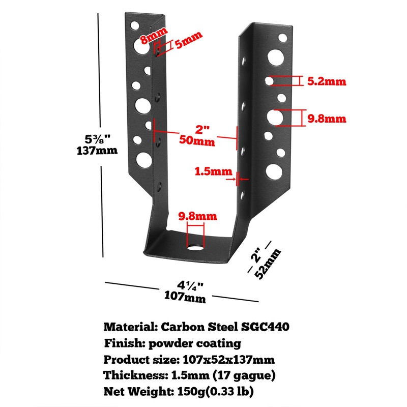 GBGS 8 Pcs Actual 2" Joist Hanger for Actual 2"x6"