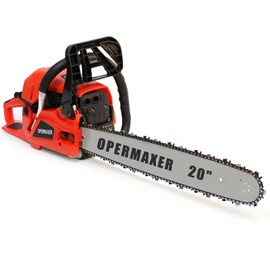 OPERMAXER 58CC 20 Inch 2-Cycle Gas Powered Chainsaw, 12500r/min 3.8 HP Chainsaw Gas Powered, Low Kickback, Anti-Vibration, Protective Design for Tree Wood Cutting(Red)