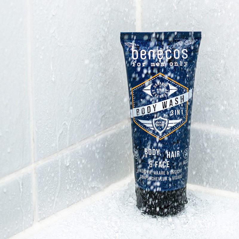 benecos Organic Cosmetics 3-in-1 Shower Gel for Body, Beard Hair