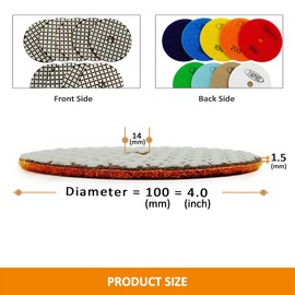 BGTEC 100mm Dry Diamond Polishing Pads Set 8 Pieces #50 Pads Kit for Granite Marble Stone Quartz Tiles Concrete Floor Edges Countertop Polishing