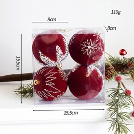 Christmas Tree Ornaments Velvet Balls Shatterproof Decorations Xmas Baubles Party Holiday Wedding Dark Red (8CM)