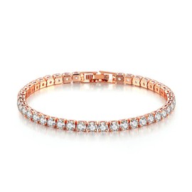 Mingkeda 4mm Cubic Zirconia Tennis Bracelet Stainless Steel Silver Chain for women, 18K Gold/Silver Plated Classic Tennis Bracelet 7 inches (Rose Gold)