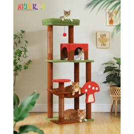 MUTTROS Mushroom Cat Tree Tower with Removable Scratcher, Large Hammock, Condo, Perch, 3 Sisal Posts – Multi-Level Cat Tree for Indoor Cats, Cute Cat Tower for Small Space Homes