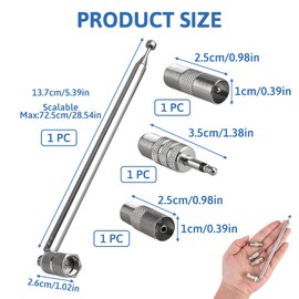 DAB FM Radio Aerial Antenna 75 Ohm Telescopic Indoor Unbal FM Aerial Metal Replacements 75cm 5-Sections F-Type 3.5mm Male Suitable for Table Top TV Radio HiFi AV Stereo Radio Receiver Mini System