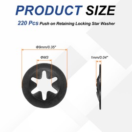 sourcing map 220Pcs Internal Tooth Lock Washers, M3 ID 9mm OD Star Locking Washer Quick Speed Retaining Clips Fasteners for Machinery, Automobile, Industrial Use, Flat Edge