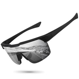 Ofwin Sports Polarized Sunglasses for Men Women UV Protection Cycling Fishing Bike Running Sun Glasses Unbreakable Matte Black Frame/Silver Mirror Lens