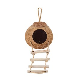 Natural Coconut Shell Bird Nest – Spherical Chew-Proof Habitat with Dual-Layer Design, Breathable & Moisture-Absorbent for Parrots, Finches, Canaries, and Small Birds
