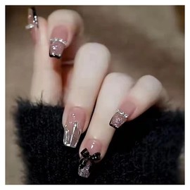 Domiya Z272 Nail Tip, Ballet, Short Nail Tip, Very Short, Popular, Nail Stickers, Cute, 3D Nails, 24 Pieces, Round Tip, Fashion, Wedding Nail Tip, Bride Nail