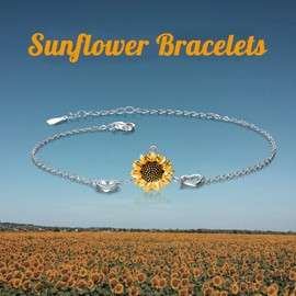 POPKIMI Sunflower Bracelet Sunflower Gifts for Women S925 Sterling Silver Sunflower Bracelets Sunflower Jewelry Sunflower Gifts for Women Wife Mom Daughter Birthday Christmas