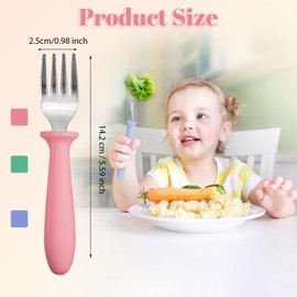 Pimoys 6-Pack Stainless Steel Toddler Forks Baby & Kids Utensils for Self-Feeding Plastic Handle Dishwasher Safe