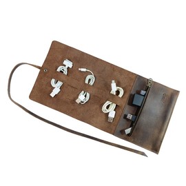 Hide & Drink, Cord Wrap, Cord Organizer, Travel Bag, Cable Holder, Full Grain Leather, Handmade, Bourbon Brown