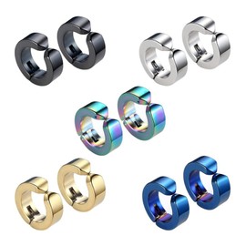 10 Pieces Non-Piercing Earrings Fake Clip On Earrings for Men Women Stainless Steel 5 Colors, Stainless Steel