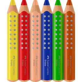 FABER-CASTELL Grippy 110635 Colouring Pencils Set, 6 Colouring Pencils with Sharpener for Toddlers from 2 Years, 3-in-1 Pencil Set