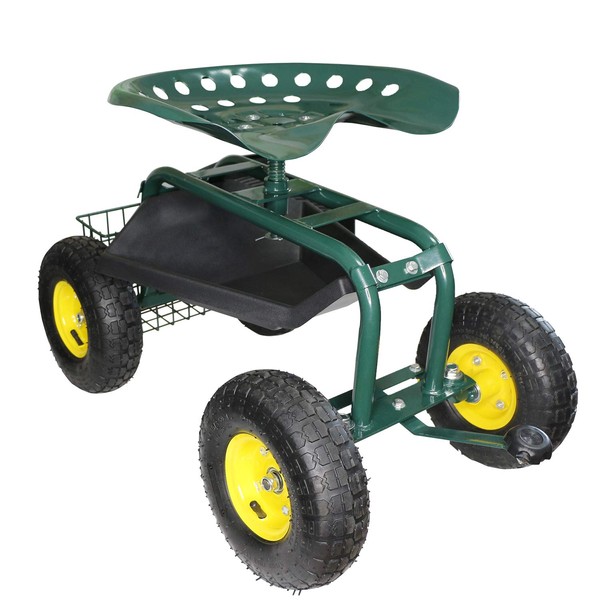 ABDQPC Garden Cart with Seat, Rolling Garden Seat with steerable