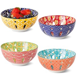 Metahom Ceramic Berry Basket, 6" Colorful Fruit Bowl, Round Berry Colander, Cute Small Container for Strawberry, Fruit Basket for Kitchen Counter, Set of 4