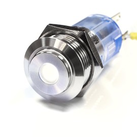 LED Pressure Stainless-Steel Waterproof AC / DC Switch with Diameter of 16 mm, white