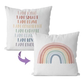 IWXYI Rainbow Kids Affirmations Reversible Throw Pillow Cover 18X18 Inch,Inspirational Kids Cushion Pillow Case Decoration,Inspirational Nursery Decorative Pillowcase for Nursery Kid Room Decor