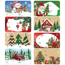 240Pcs Foil Christmas Stickers Labels,8 Style Christmas Name Tag Sticker for Gifts,Xmas Tree Santa Snowman Self Adhesive Holiday Present Table for Winter Birthday Christmas Gifts Wrapping Decorations