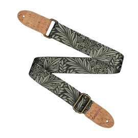 Cascha Vegan Guitar Strap with Leaf Pattern, Polyester with Cork Ends, Green/Black