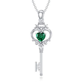 SLIACETE Birthstone Keyring Necklace Key Chain Necklace Gift for Women, Sterling Silver, Cubic Zirconia