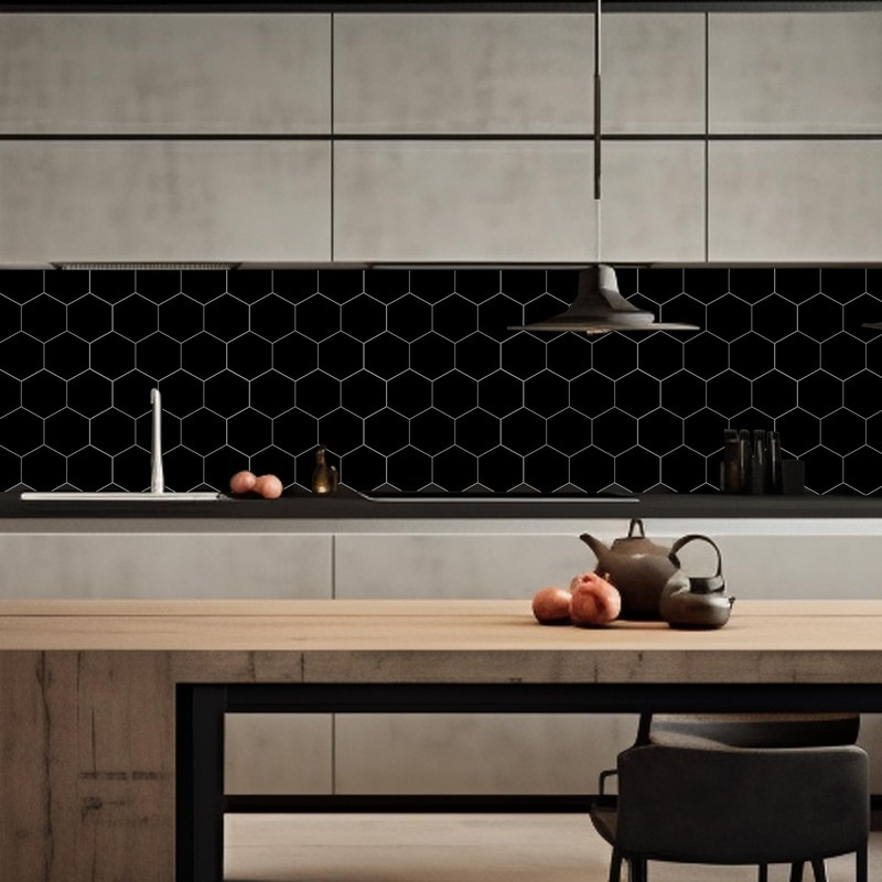 6-Sheet Black Hexagon Peel and Stick Backsplash for Kitchen and