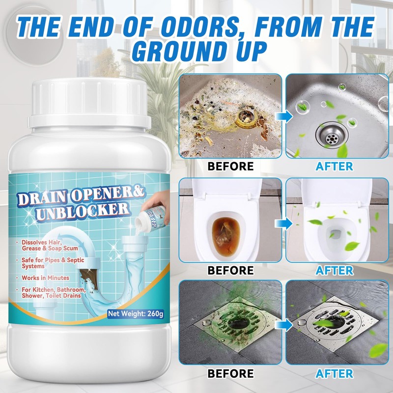 Drain Clog Cleaner for Shower and Sink, 260g Pipe Build-Up