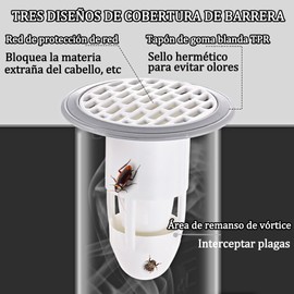 TUMYES Tapón de Drenaje de Ducha para Baño, Tapón de Drenaje de Núcleo de Alcantarillado, Filtro de Drenaje de Piso, Valvula Antiolores, para Evitar Obstrucciones y Olores (Blanco, 2 Unidades)