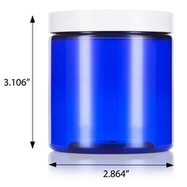 JUVITUS 8 oz / 250 ml Cobalt Blue PET (BPA Free) Plastic Empty Jar Container with White Lid (8)