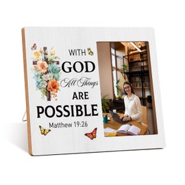 Zcsni Christian Gift Photo Frame, With God All Things Are Possible Picture Frame Decor, Bible Verse Desk Shelf Tabletop Photo Frame Decor,Gifts For Friend Family Coworker-A12