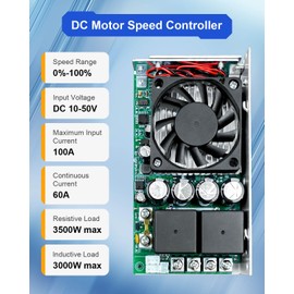 DC Motor Speed Controller Max PWM 3500W, DC 10V-50V & Rated 60A/ Max 100A Brush Motor Stepless Speed Controller with Forward-Brake-Reverse Switch & Ajustable Potentiometer