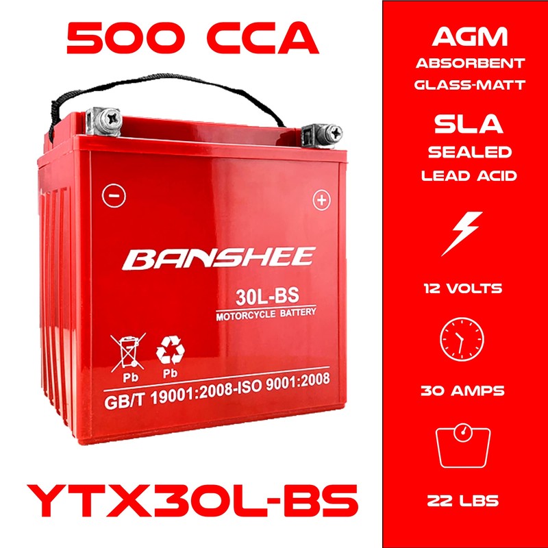 30L-BS Banshee Battery for Qualifying Harley Davidson Bikes, 4 Year