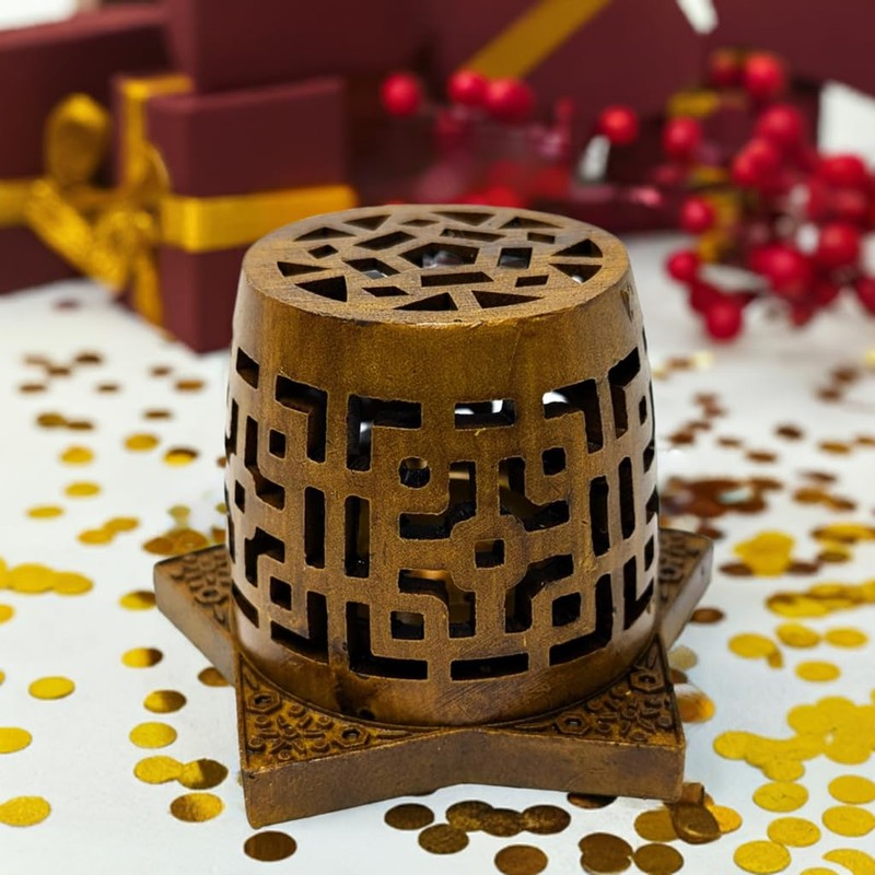 Resin Incense Burner with Metal Insert Bowl, Geometric Cut Out
