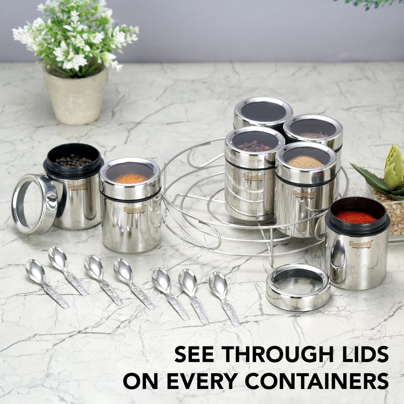 Sumeet 7in1 Stainless Steel + See through Lid Masala Stand/Dry