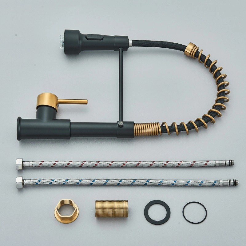 MVMHOME Black and Gold LED Kitchen Faucet with Pull Down