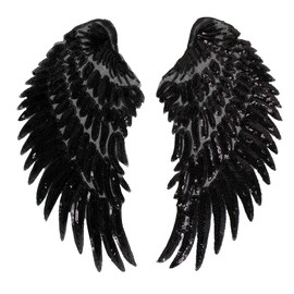 Sequins Large Angel Wings Patches Decorative Iron on Sew on Big Patches for Jacket Jeans DIY, Black
