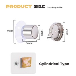 Soap Holder, Wall Mounted Magnetic Stainless Steel Sucker Soap Holder, No Punch Silver Soap Holder Soap Savers Soap Organizer Soap Dishes Sponge Holder for Kitchen Bathroom Toilet (Cylinder)