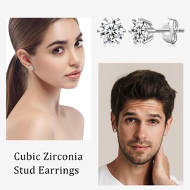 Hypoallergenic Cubic Zirconia Stud Earrings for Women | Silver Plated Push Back Studs | Sparkling Silver Jewelry for Sensitive Skin