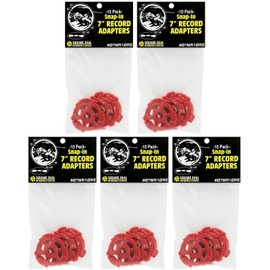 (50) Flat Red Plastic Record Adapters - Snap in Inserts to Make 7" 45rpm Records Fit on Standard Record Players - 5 packs of 10#07MR10RE