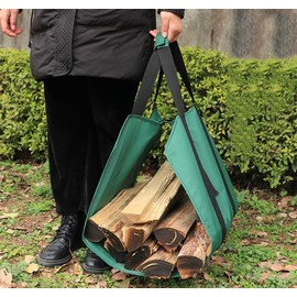 QUHUOYAO Large Canvas Log Carrier Bag, Log Carrier for Firewood, Extra Large Water Resistant Log Carrier with Strong Comfort Handle, Best for Carrying Wood (Green)