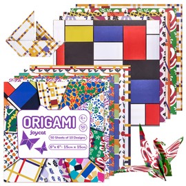 JoyCat Origami Papers, 6x6 Inches - Vintage Masterpiece & Impressionist Art, 50 Sheets - Mondrian Neo-Plasticism & Matisse - Fauvism, Double-Sided Folding Paper