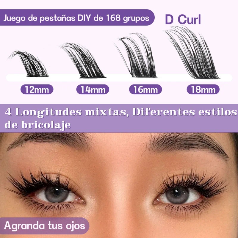 Kit De Extensión De Pestañas Postizas Diy 8-16mm Y Pegamento