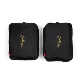Miamica 2 Pc Travel Shoe Bag Packing Cube, Black, Shoes