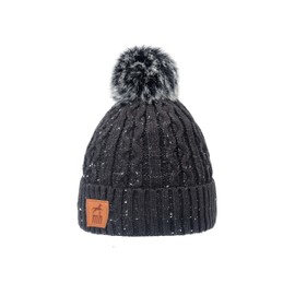 Michael Heinen Women's Winter Beanie Knitted Hat with Bobble Hat Winter Hat - black